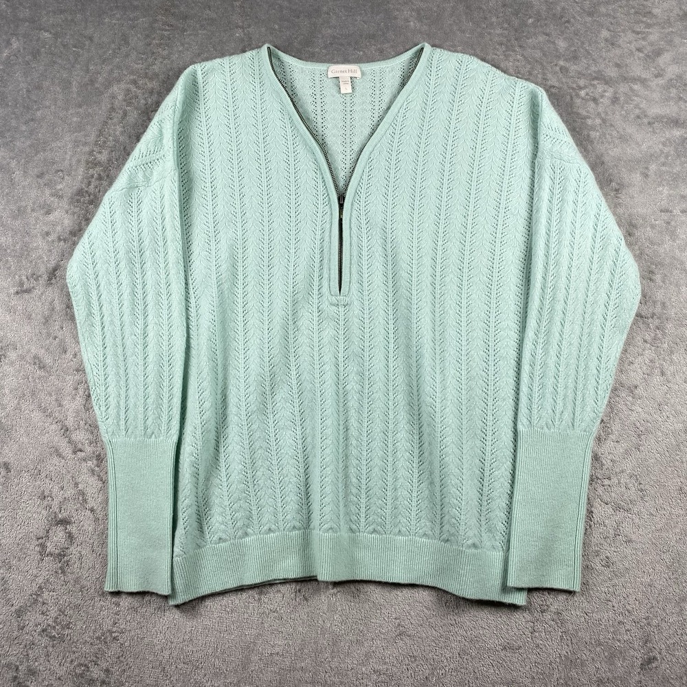 Garnet Hill Sweater Womens Sz L Mint Green Cashmere Gemma Half Zip Detail Pointe